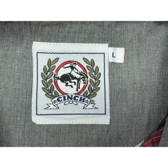 Cinch Men's Long Sleeve Black Red Western Plaid Button Up Shirt - Size L - Picture 4 of 5